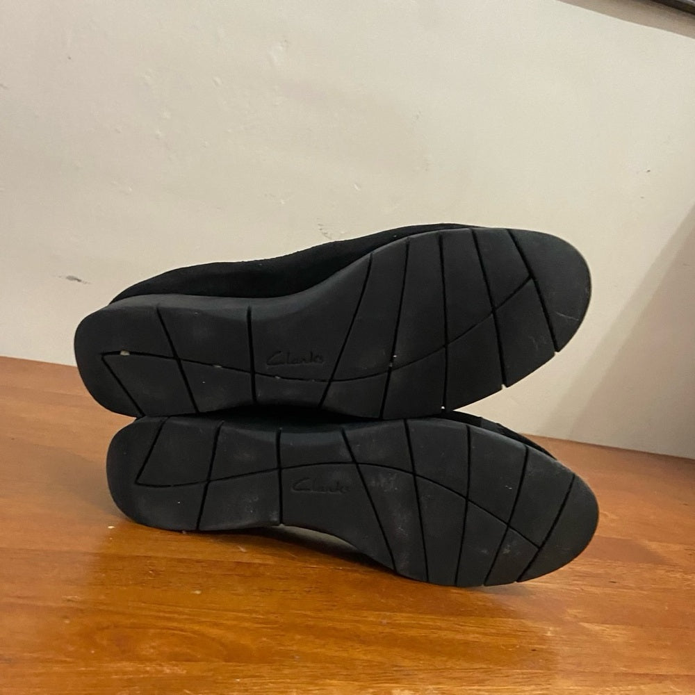 Clarks Collection Black Suede Leather Shoes Size 8.5 M