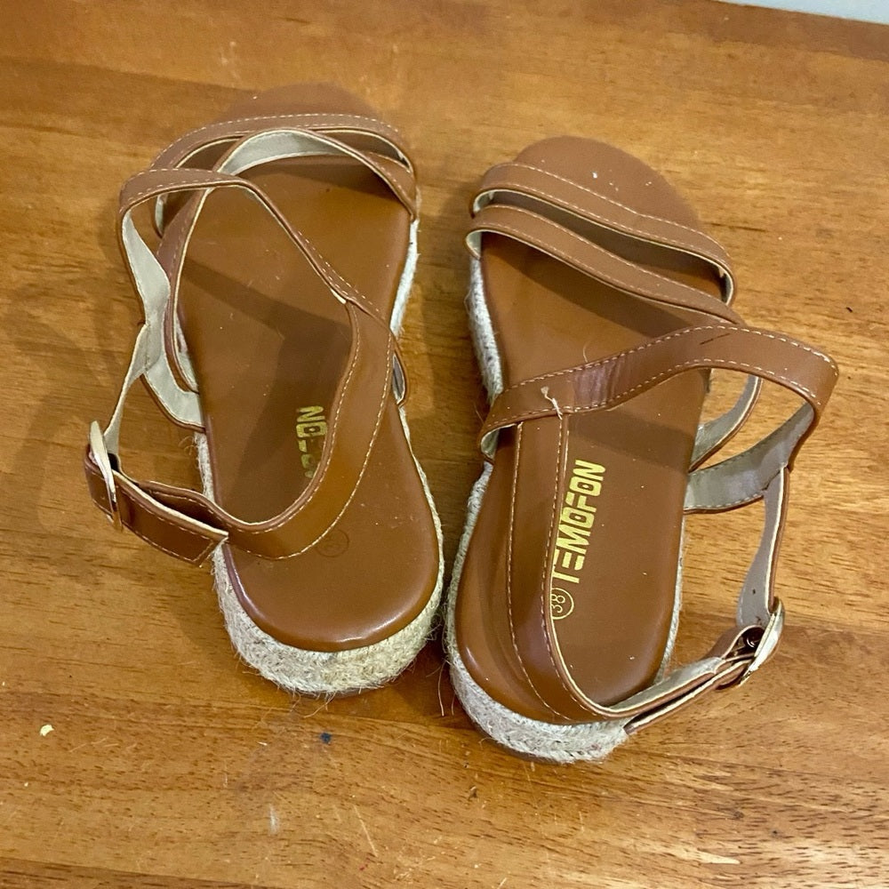 Temofon Brown Leather Wedge Sandals