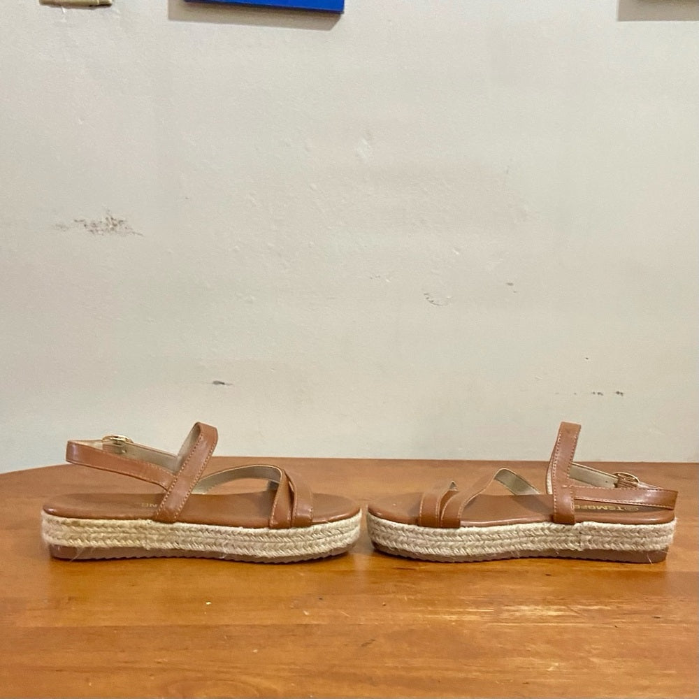 Temofon Brown Leather Wedge Sandals