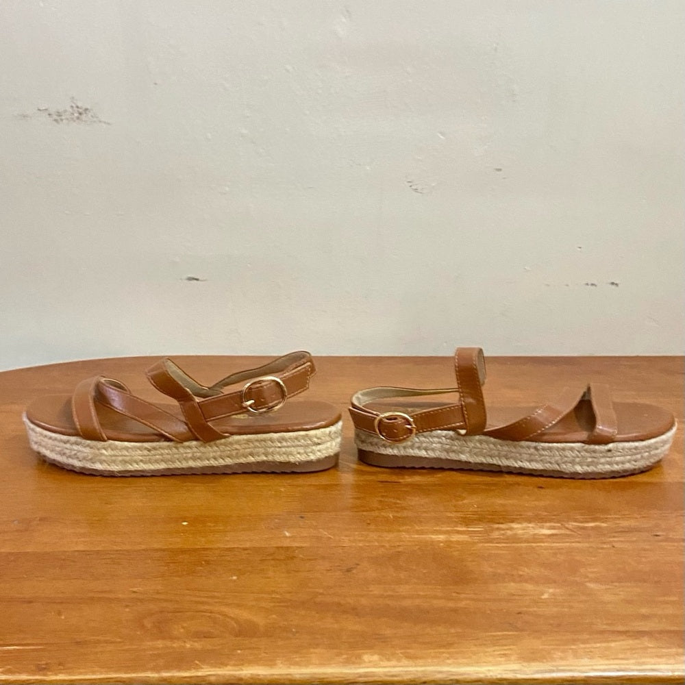 Temofon Brown Leather Wedge Sandals