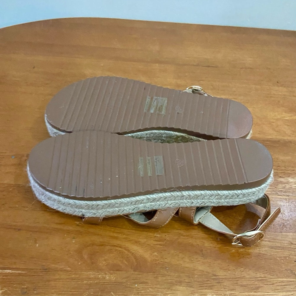 Temofon Brown Leather Wedge Sandals