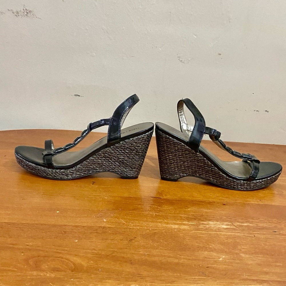 Madeline Stuart Black Wedge High Heel Sandals Size 8.5M