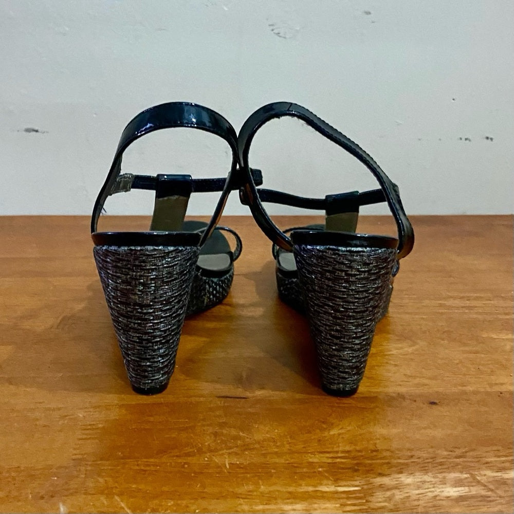 Madeline Stuart Black Wedge High Heel Sandals Size 8.5M