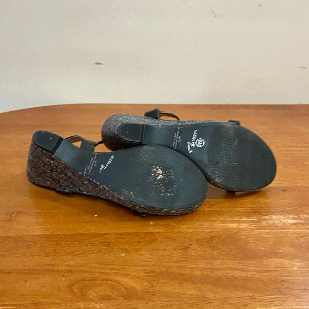 Madeline Stuart Black Wedge High Heel Sandals Size 8.5M