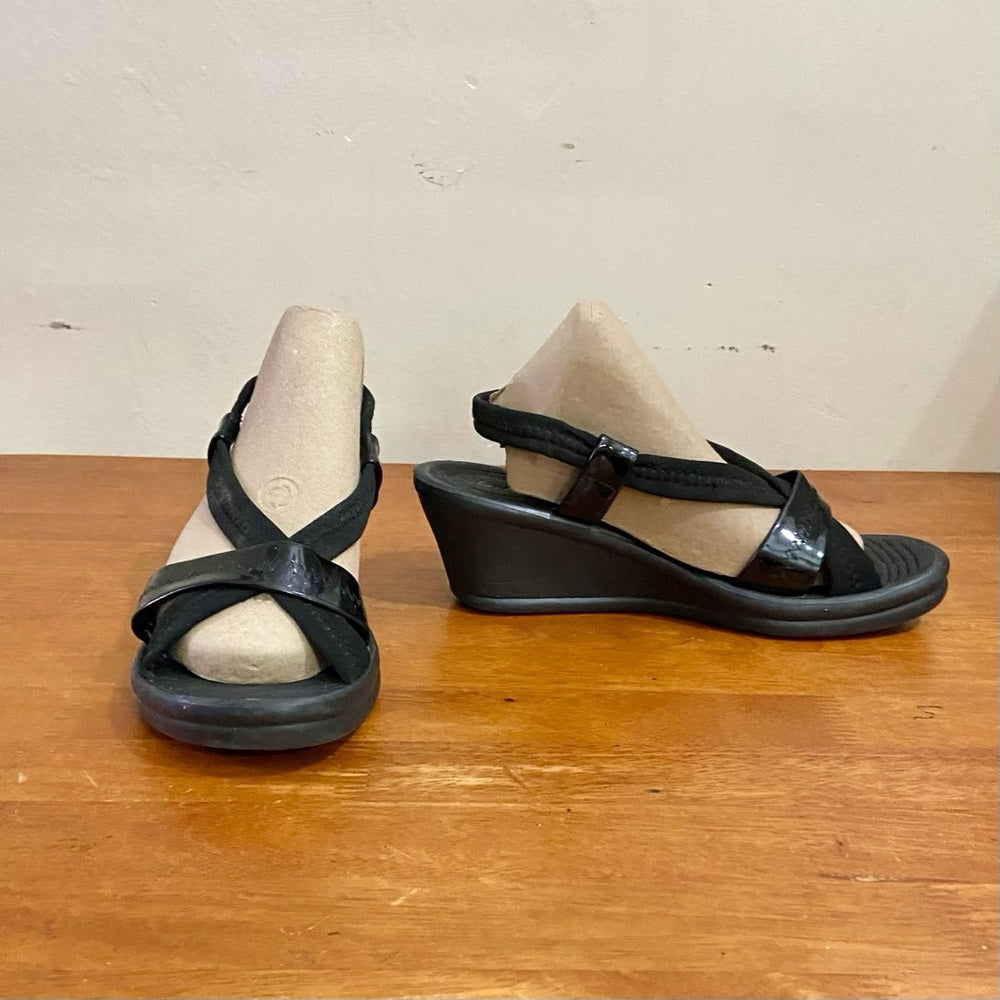 Skechers Black WedgeHeeled Sandals Size 9