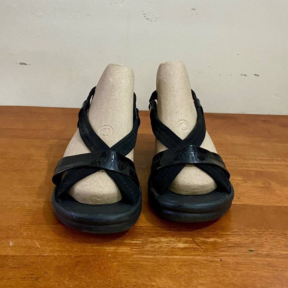 Skechers Black WedgeHeeled Sandals Size 9