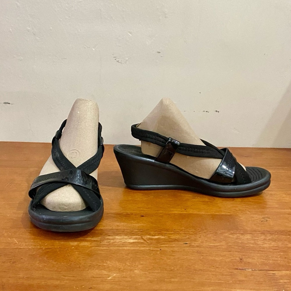 Skechers Black WedgeHeeled Sandals Size 9
