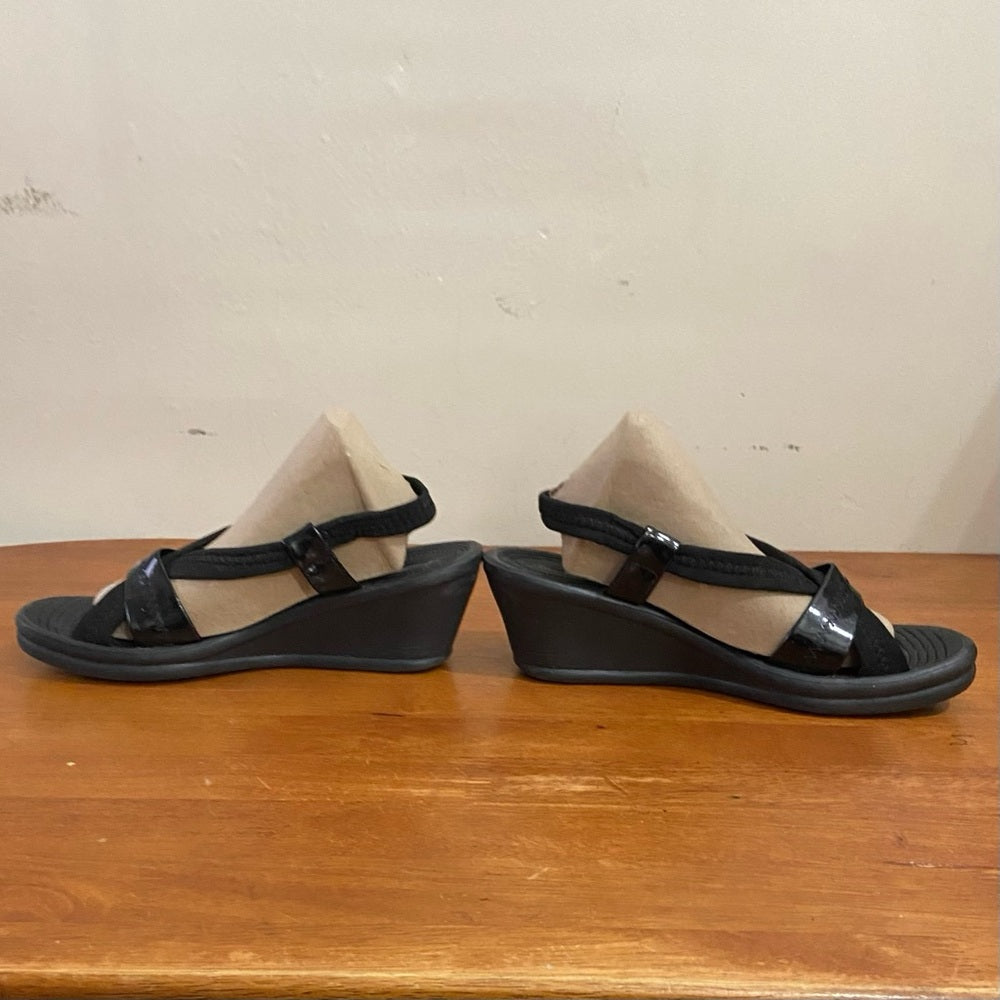 Skechers Black WedgeHeeled Sandals Size 9