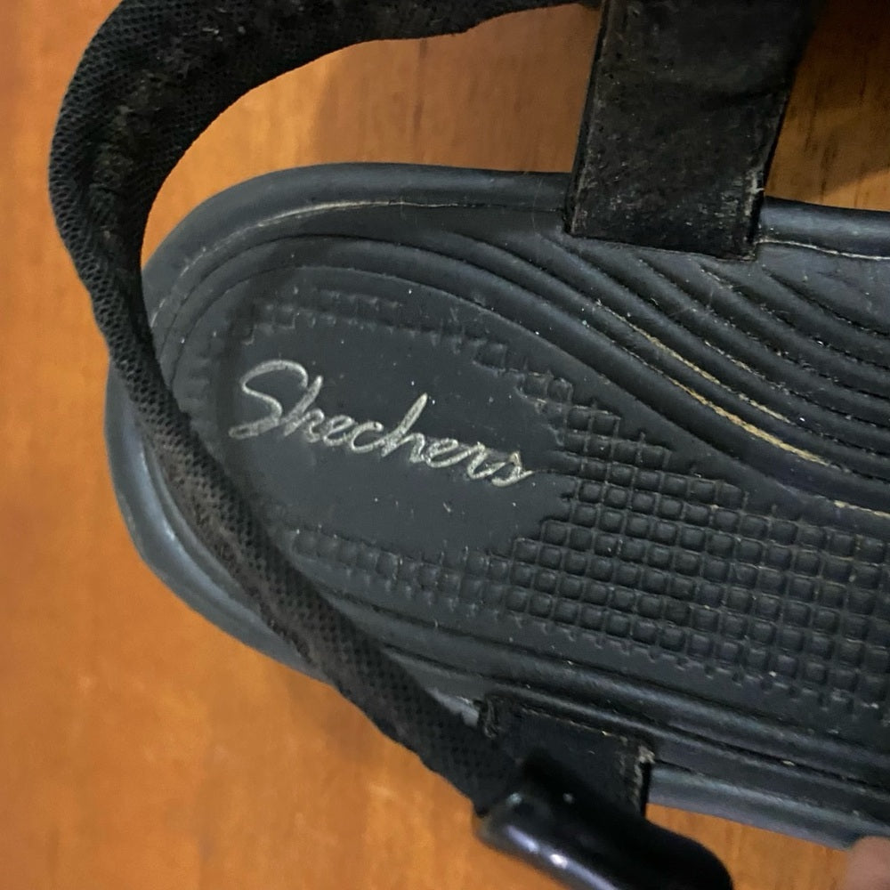 Skechers Black WedgeHeeled Sandals Size 9