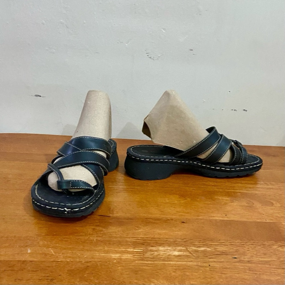 Falls Creek Black Leather Sandals -Size 8