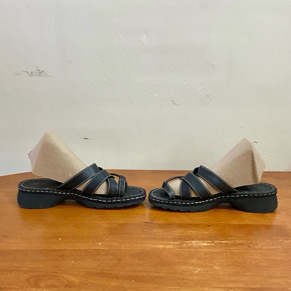 Falls Creek Black Leather Sandals -Size 8