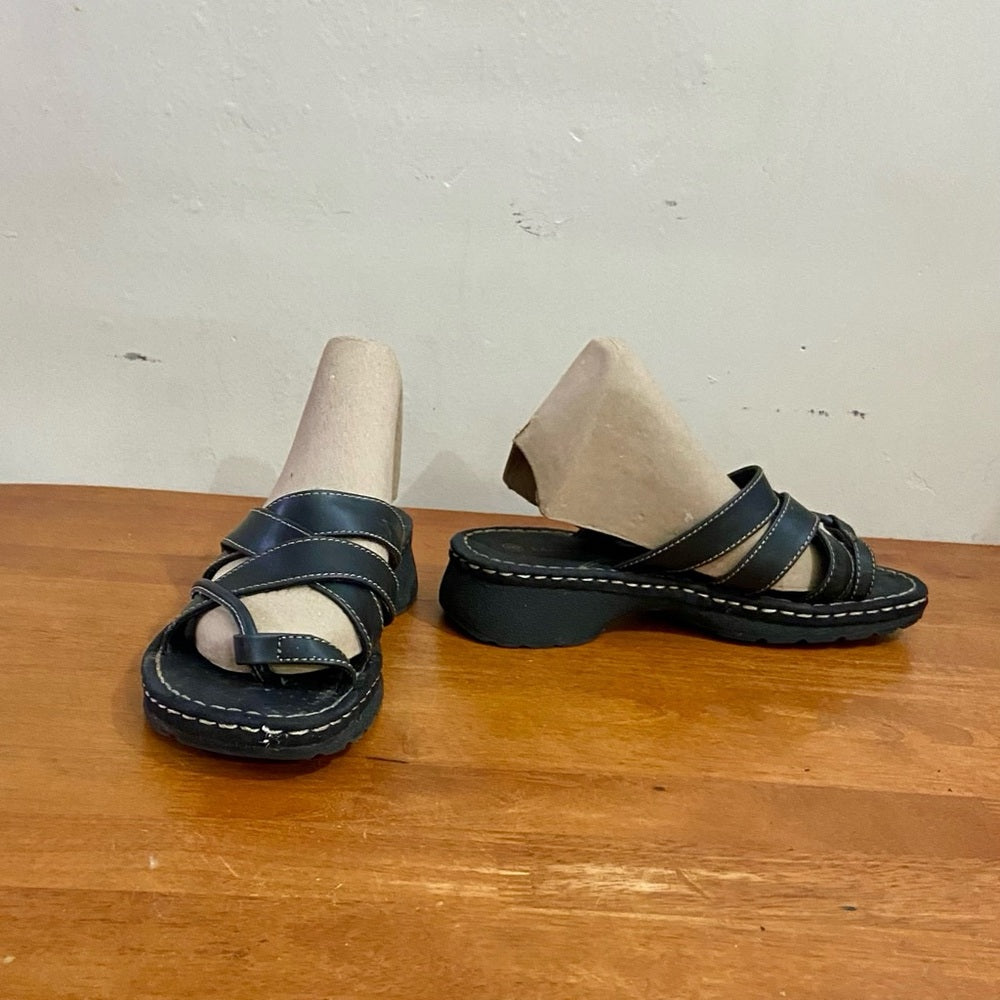 Falls Creek Black Leather Sandals -Size 8