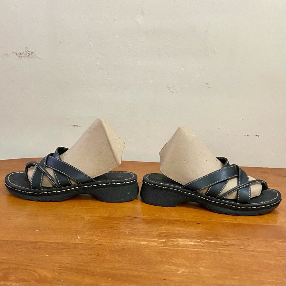Falls Creek Black Leather Sandals -Size 8