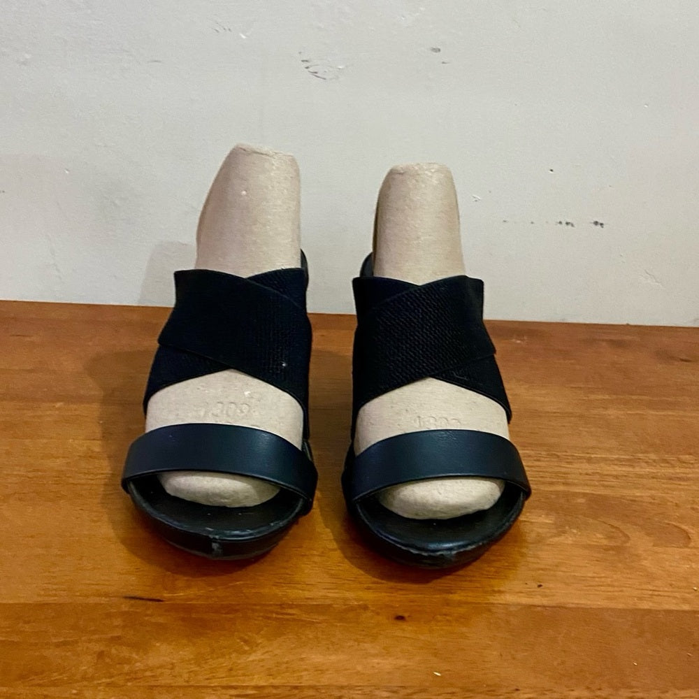 Unlisted Black Elastic WedgeHeeled Sandals Size 8
