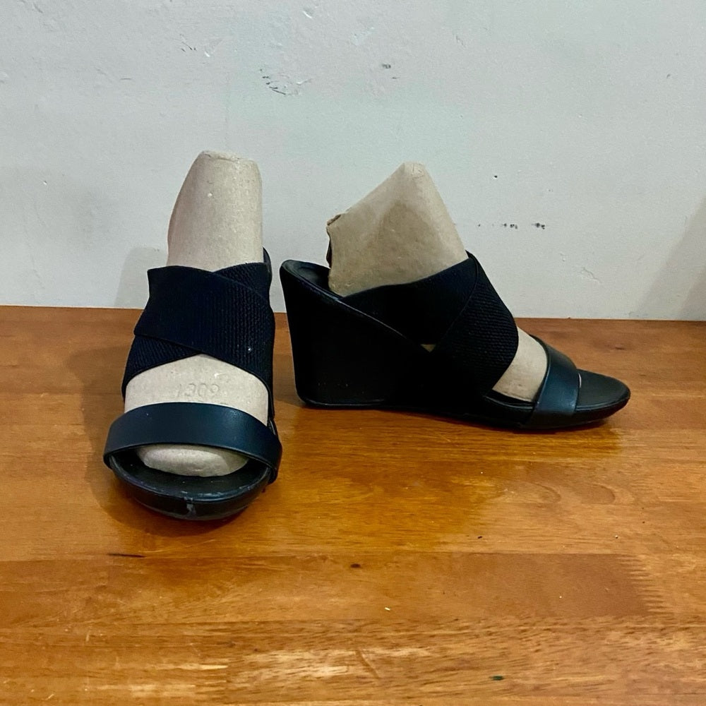 Unlisted Black Elastic WedgeHeeled Sandals Size 8