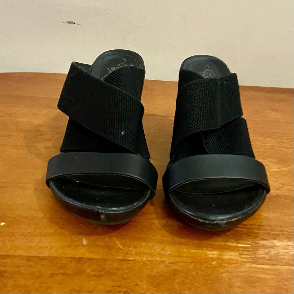 Unlisted Black Elastic WedgeHeeled Sandals Size 8