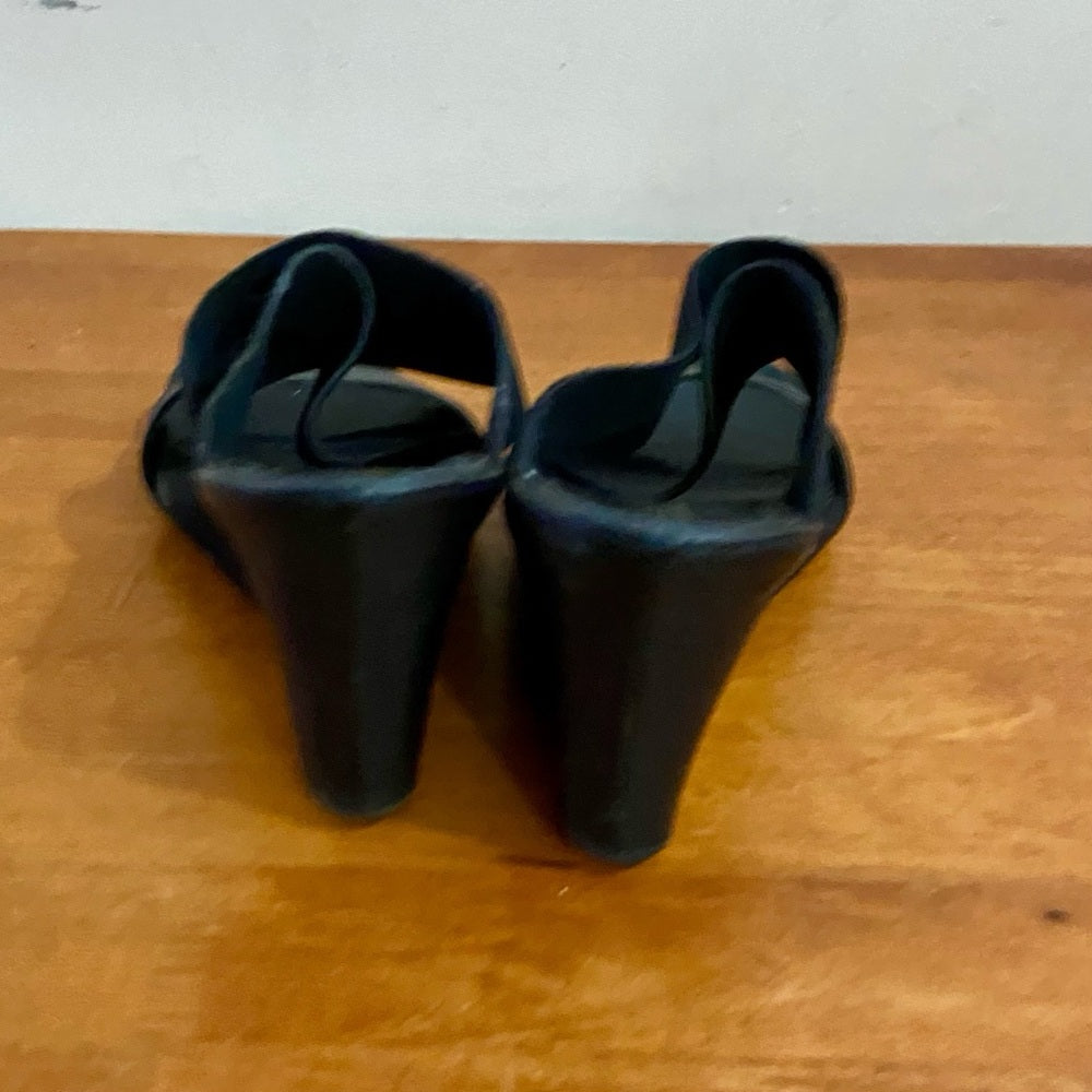 Unlisted Black Elastic WedgeHeeled Sandals Size 8