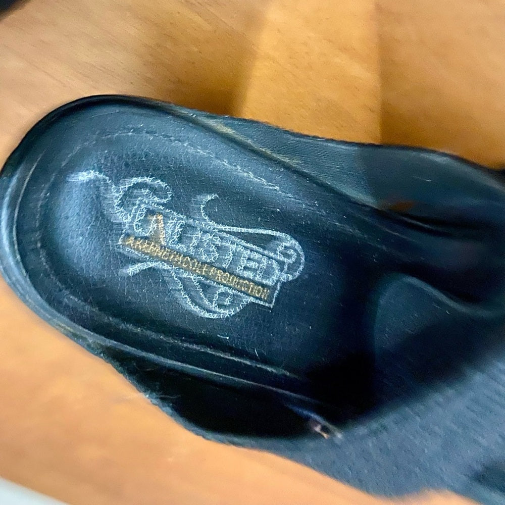 Unlisted Black Elastic WedgeHeeled Sandals Size 8