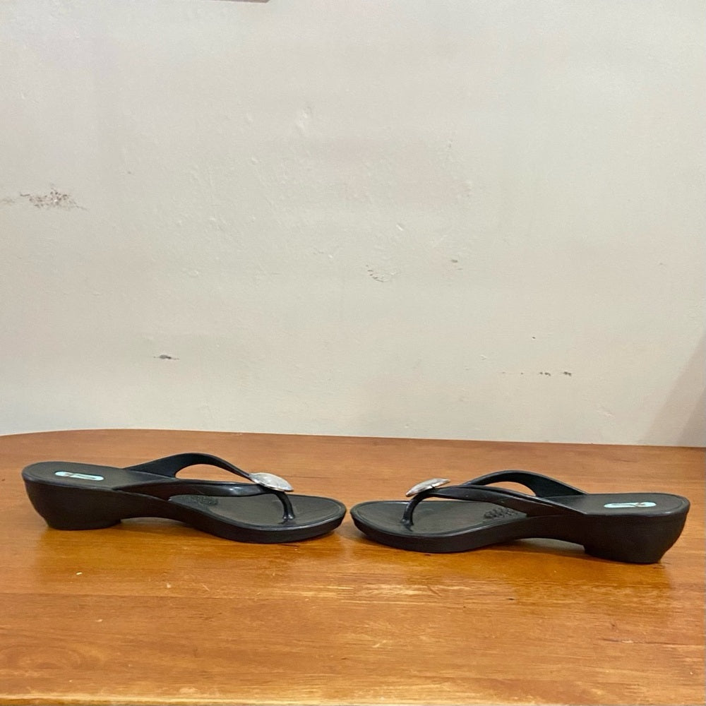 Oka b. Black Flip Flop with Gem WedgeHeeled Sandals Size M-L