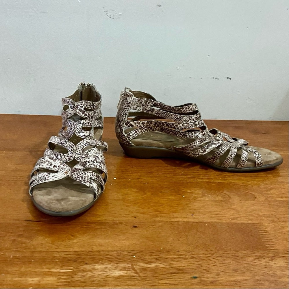 Aersoles Reptile Open Toe Strappy Ankle Shoes Size 8.5