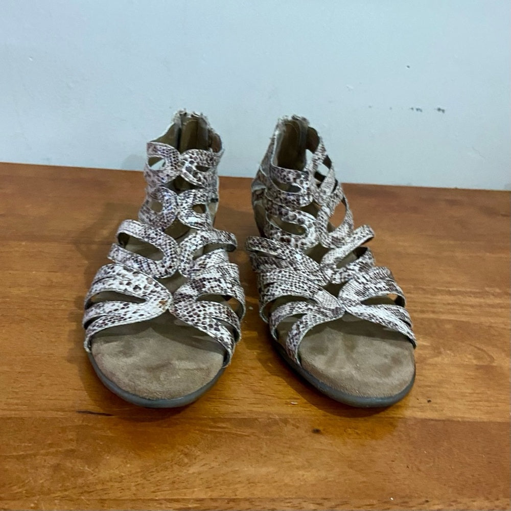Aersoles Reptile Open Toe Strappy Ankle Shoes Size 8.5