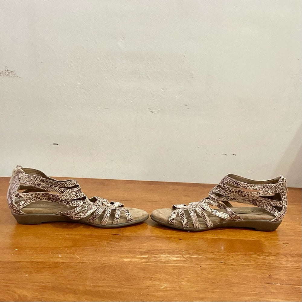 Aersoles Reptile Open Toe Strappy Ankle Shoes Size 8.5