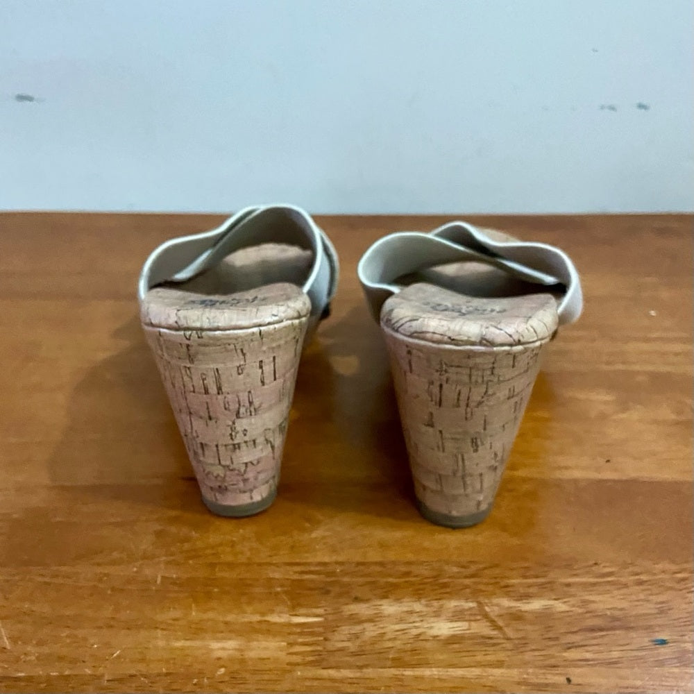 Faded Glory Beige Elastic Canvas High Heel Wedge Sandals Size 9