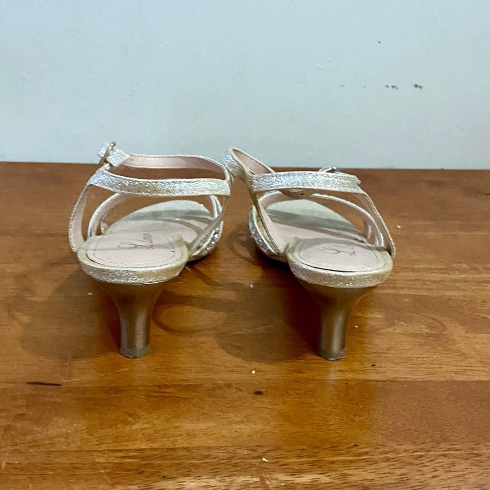 Lorraine Gold Leather with Rhinestone High Heel Sandals- Size 7.5M