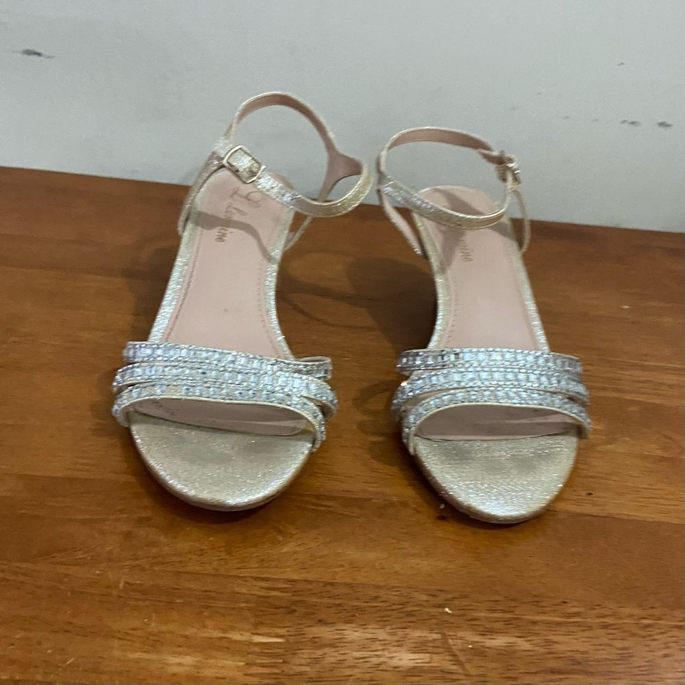 Lorraine Gold Leather with Rhinestone High Heel Sandals- Size 7.5M