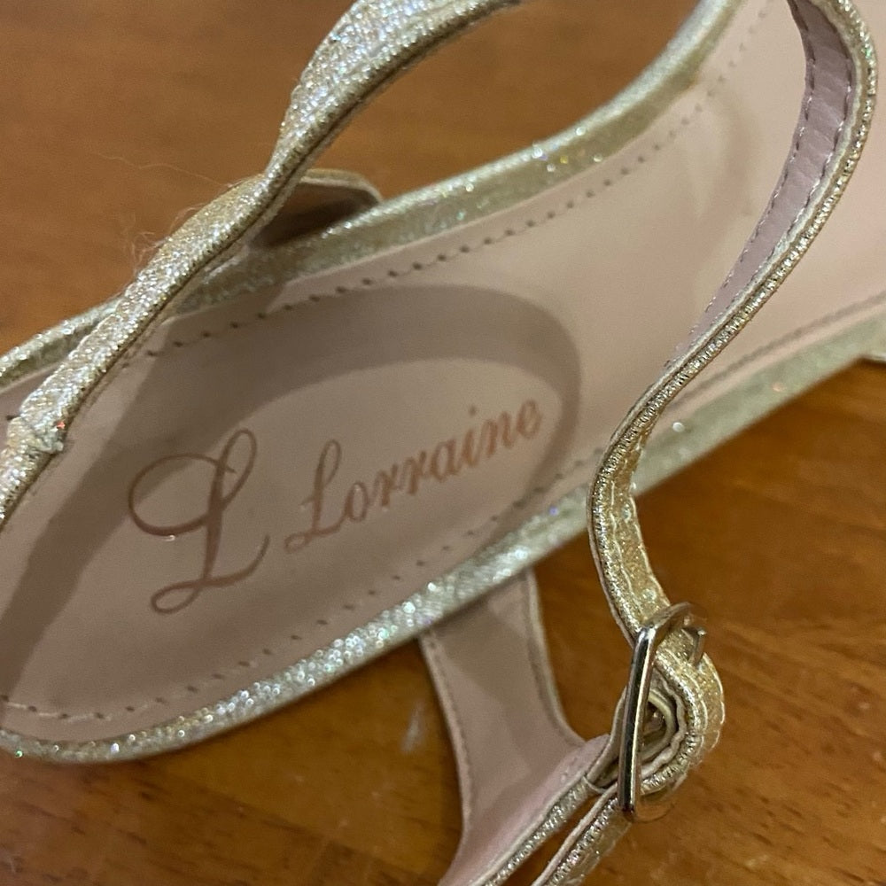 Lorraine Gold Leather with Rhinestone High Heel Sandals- Size 7.5M