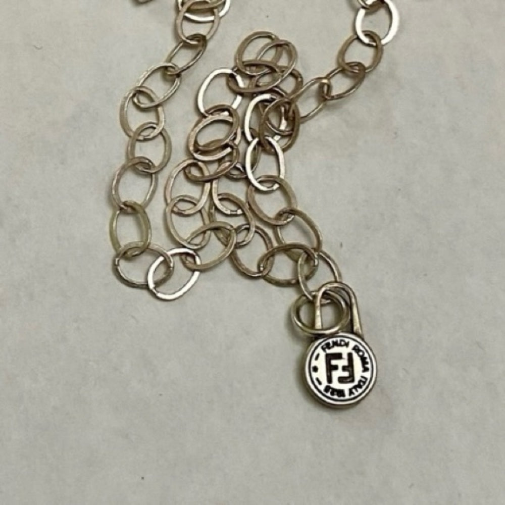 Fendi Small Size, Silver Tone Charm Pendant Necklace
