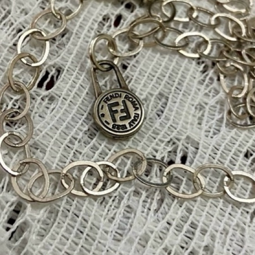 Fendi Small Size, Silver Tone Charm Pendant Necklace