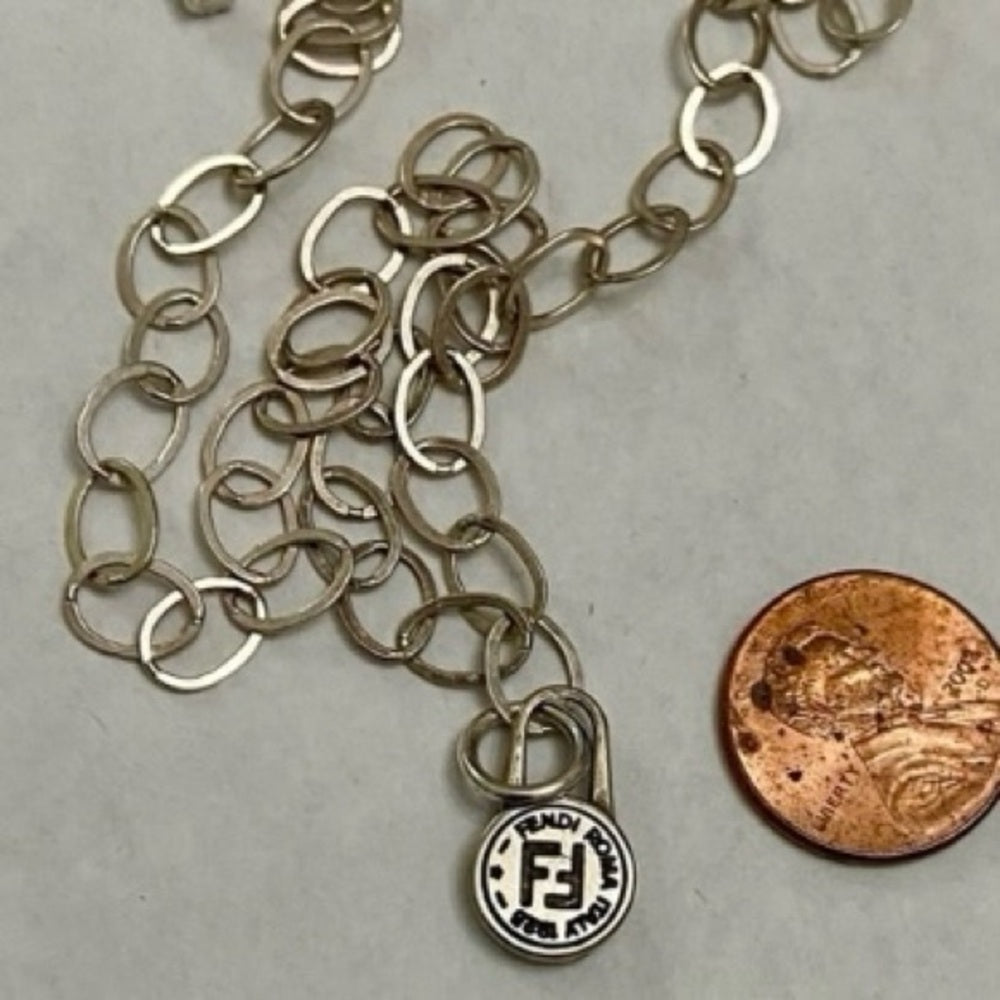 Fendi Small Size, Silver Tone Charm Pendant Necklace