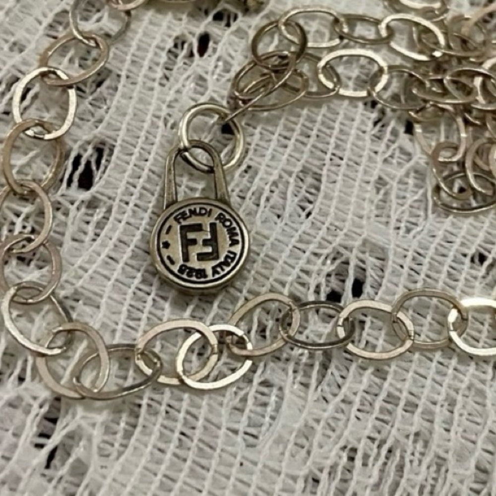 Fendi Small Size, Silver Tone Charm Pendant Necklace
