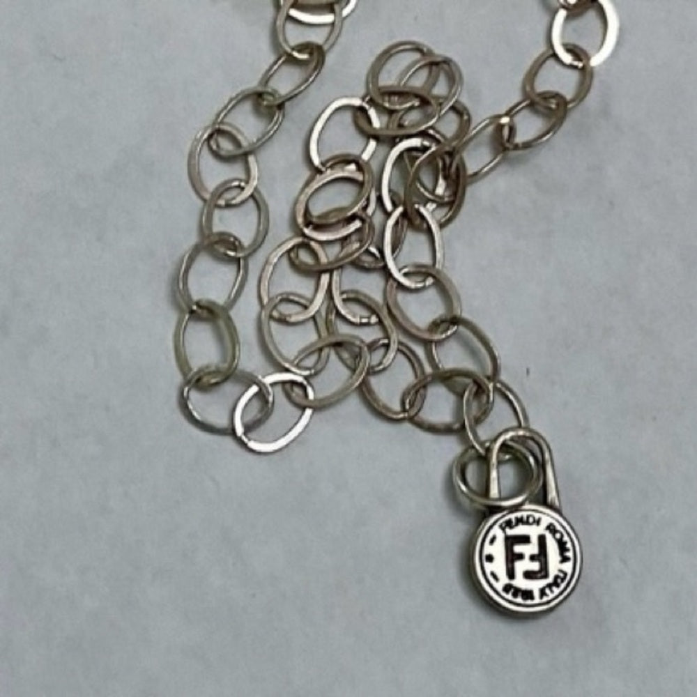 Fendi Small Size, Silver Tone Charm Pendant Necklace