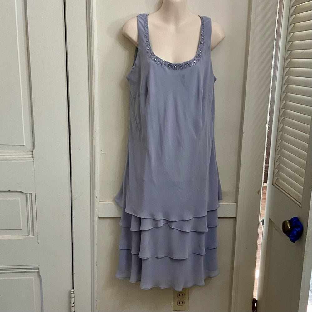 SL Fashions Light Lilac with Rhinestones on Neckline Layered Lined Dress Size 14