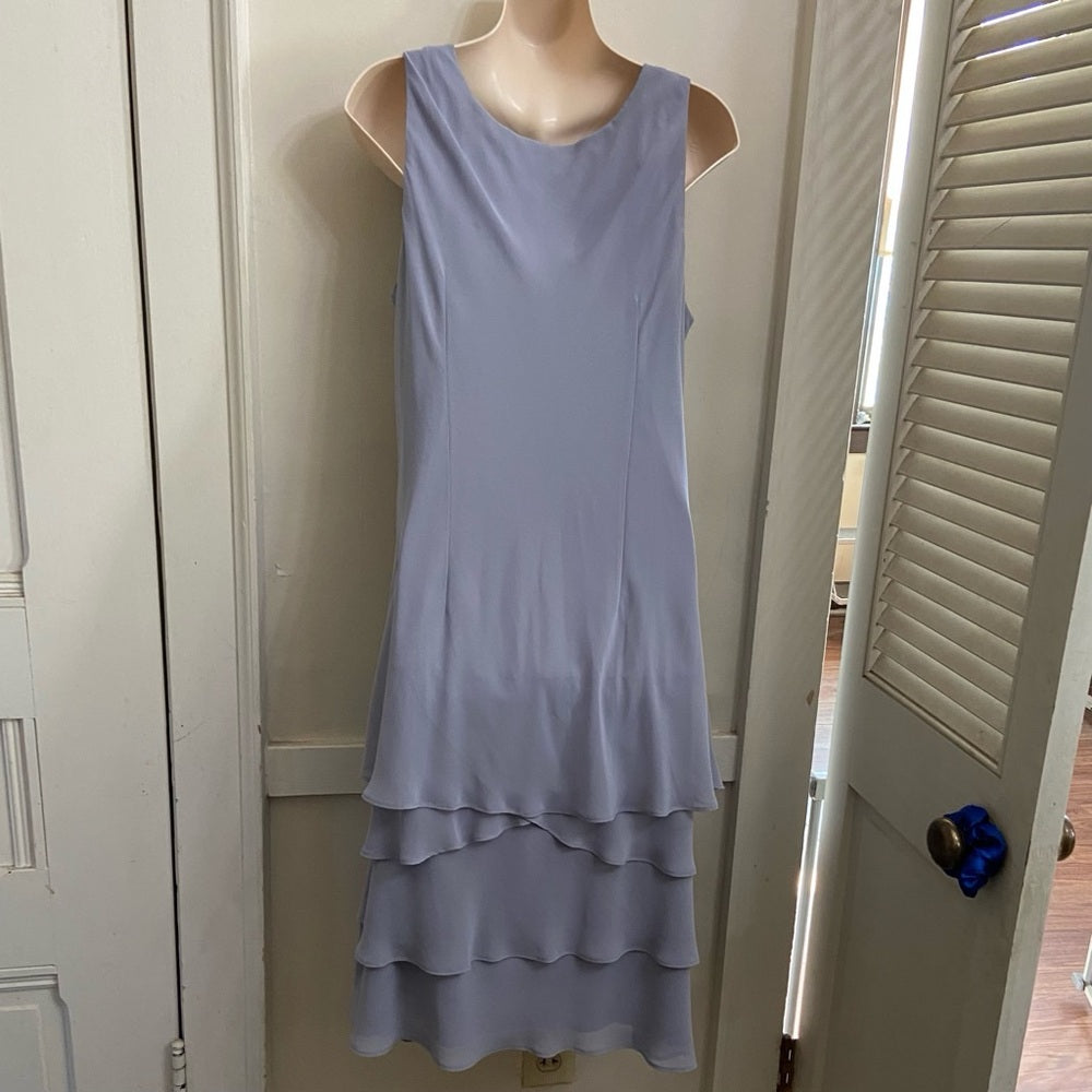 SL Fashions Light Lilac with Rhinestones on Neckline Layered Lined Dress Size 14