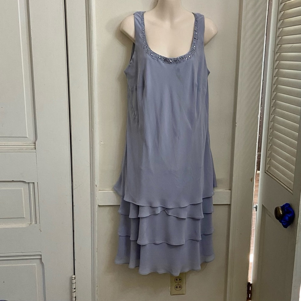 SL Fashions Light Lilac with Rhinestones on Neckline Layered Lined Dress Size 14