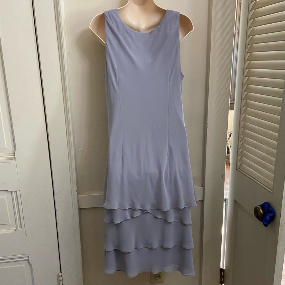 SL Fashions Light Lilac with Rhinestones on Neckline Layered Lined Dress Size 14