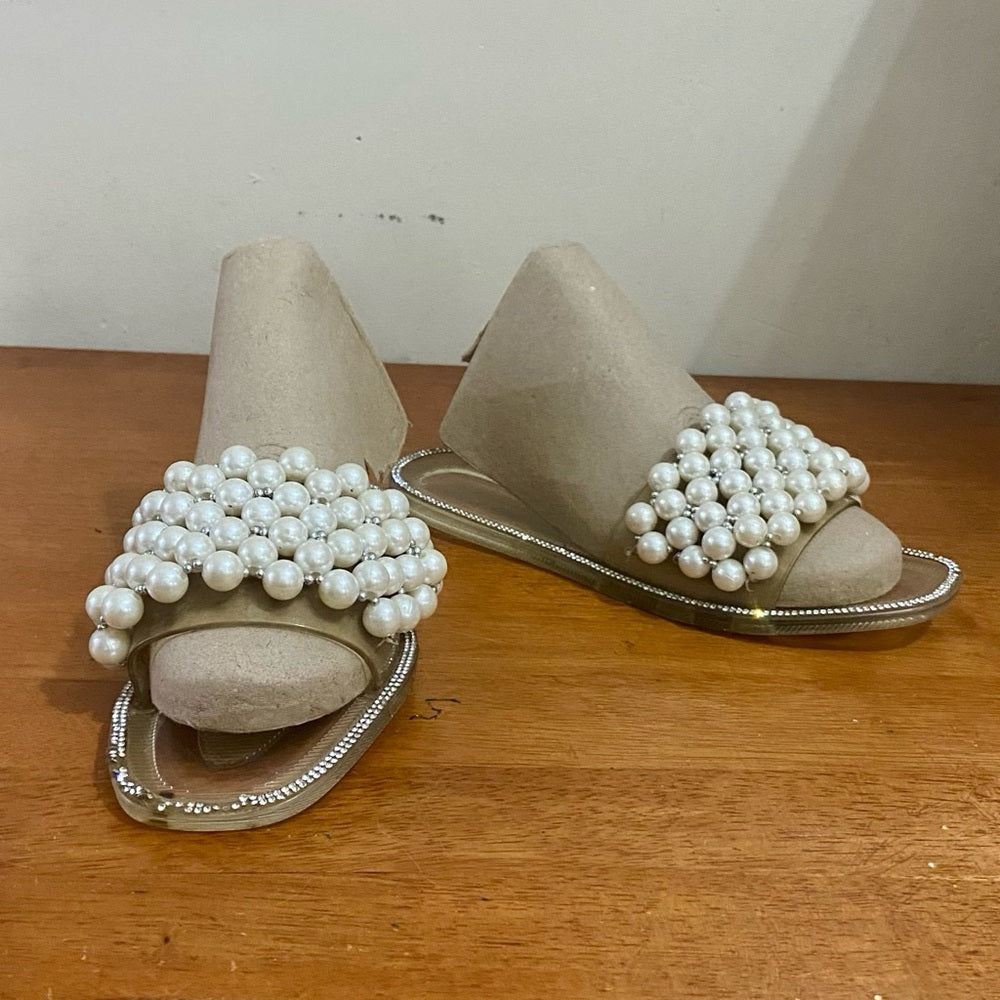 Elegant Bedroom Slippers with Pearls and Rhinestones