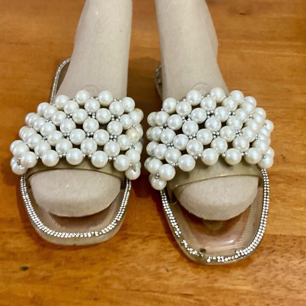 Elegant Bedroom Slippers with Pearls and Rhinestones