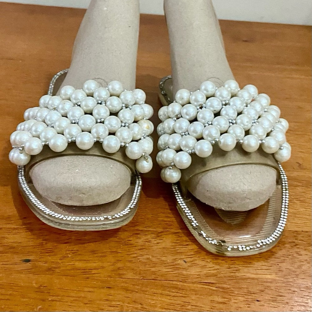 Elegant Bedroom Slippers with Pearls and Rhinestones