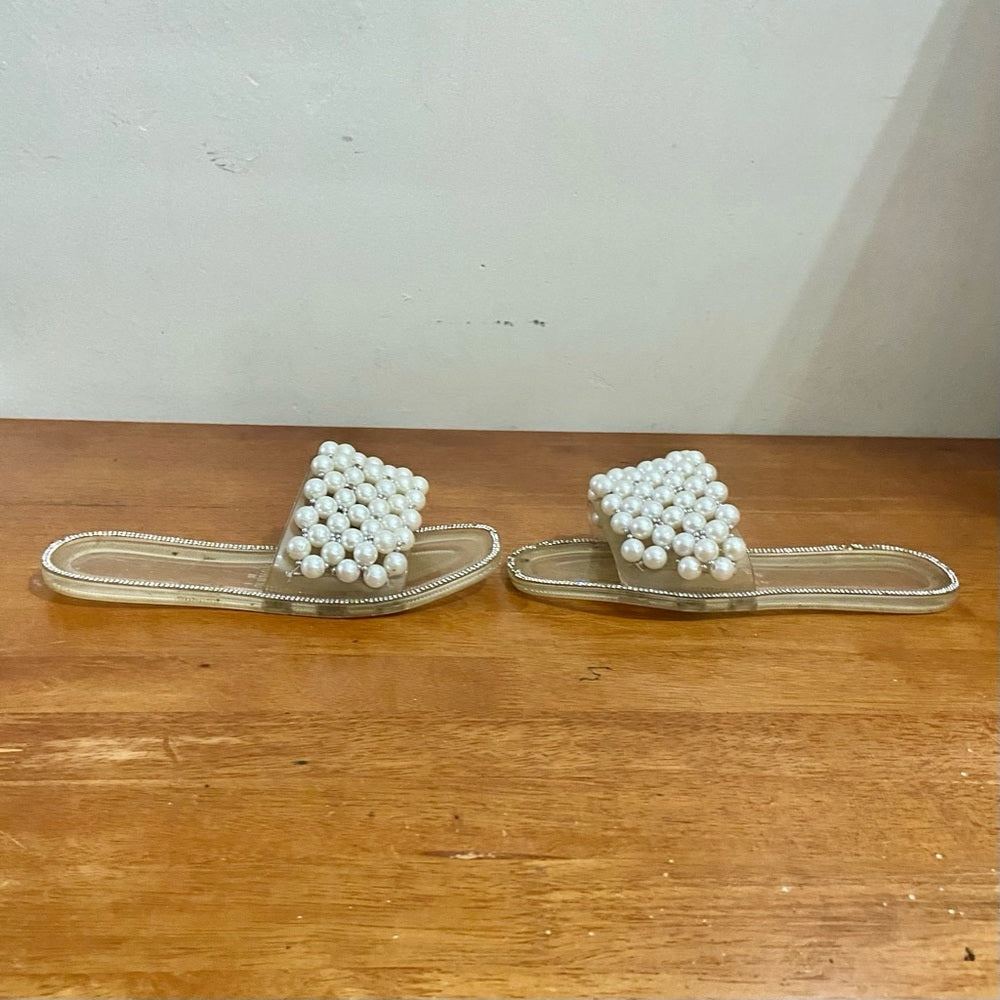 Elegant Bedroom Slippers with Pearls and Rhinestones