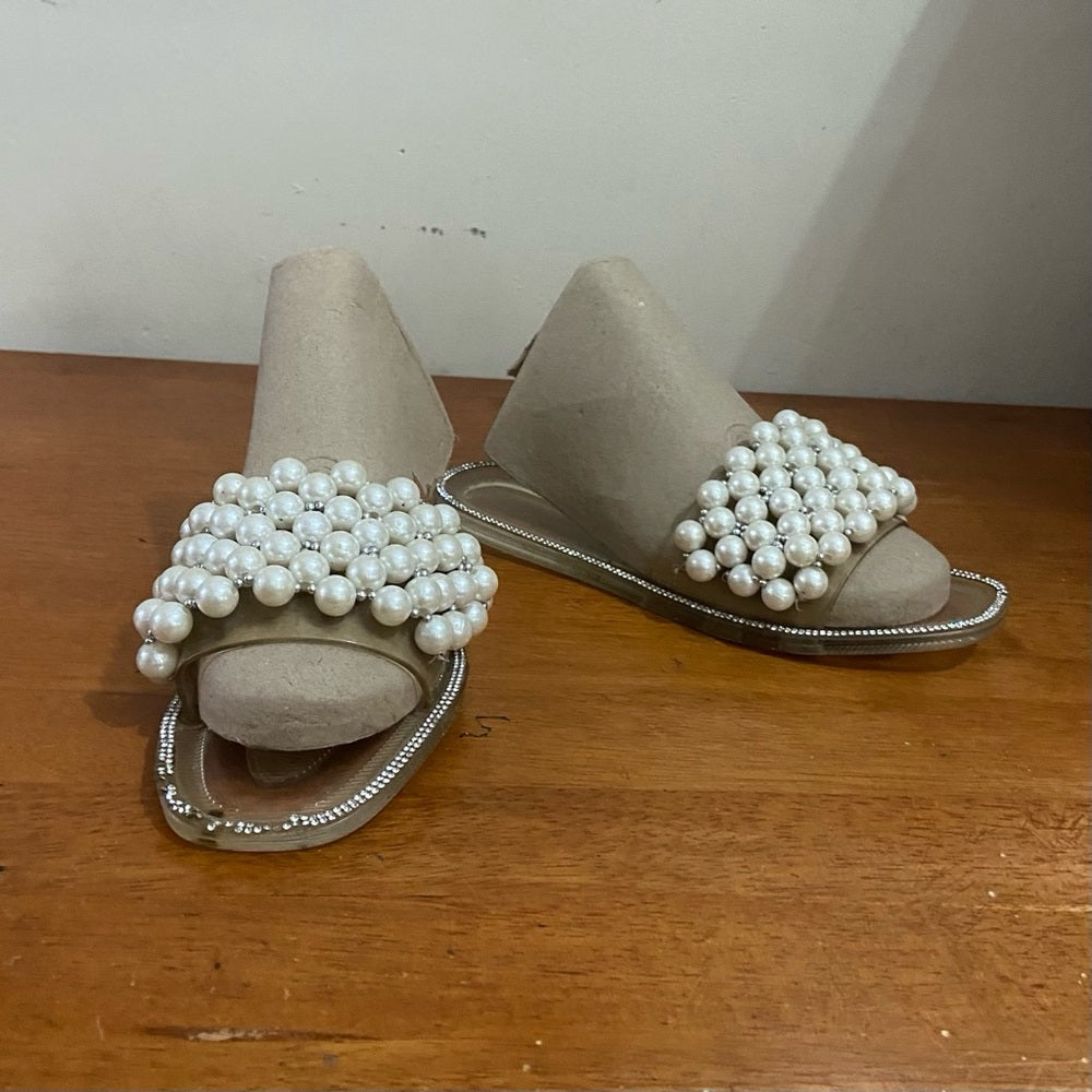Elegant Bedroom Slippers with Pearls and Rhinestones