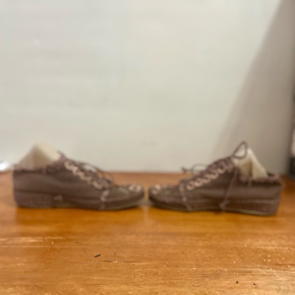 LSK Brown Canvas Espadrille Sneakers with Embellishments Size 8-8.5
