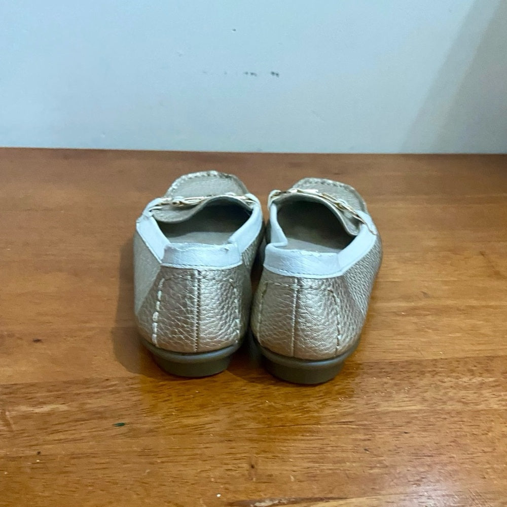 Aerosoles Gold and White Leather Moccasins-Loafers Size-6.5M