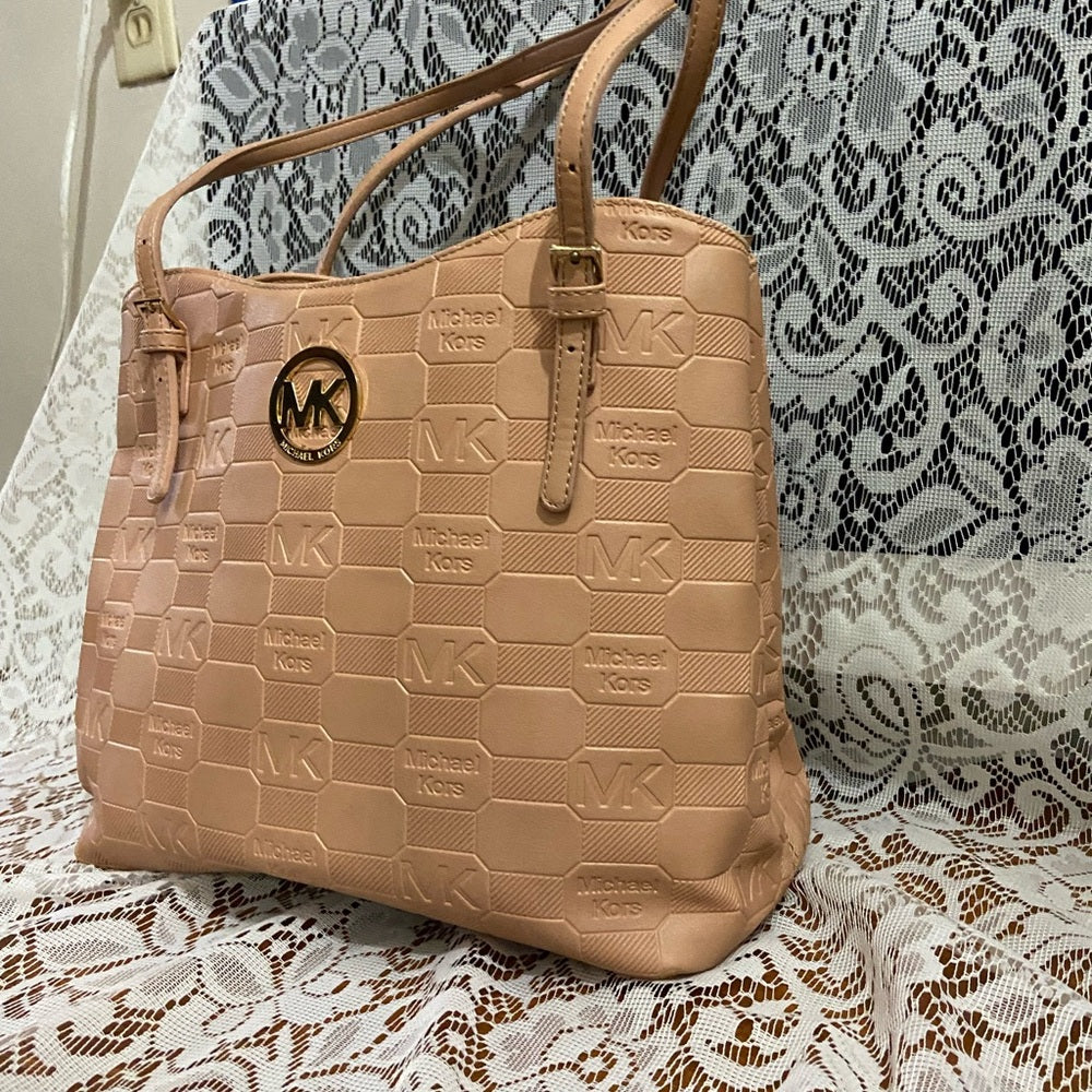 Michael Kors Embossed Pink Leather 2Way Handbag- Shoulder Bag 12in 12in X 6in