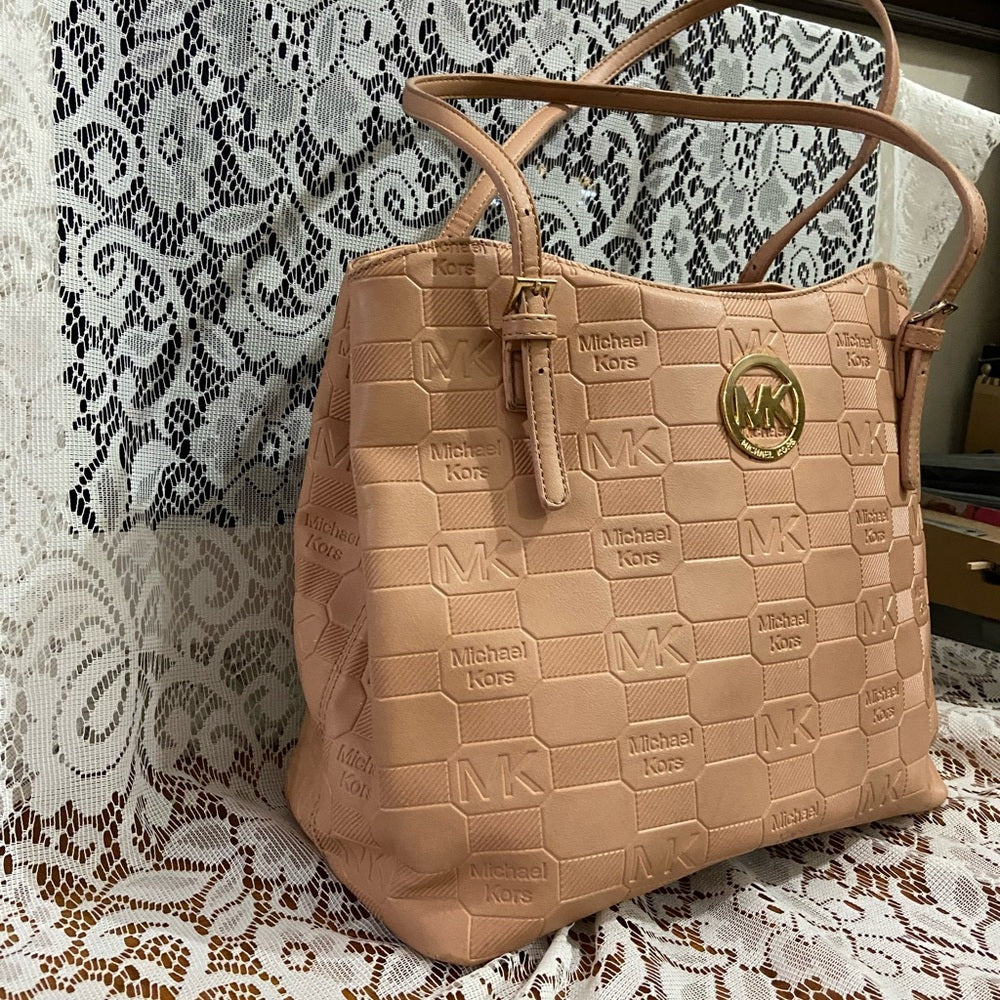 Michael Kors Embossed Pink Leather 2Way Handbag- Shoulder Bag 12in 12in X 6in