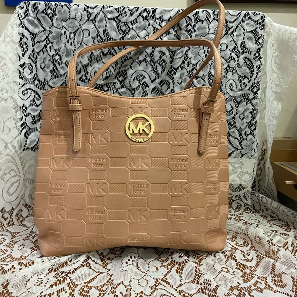 Michael Kors Embossed Pink Leather 2Way Handbag- Shoulder Bag 12in 12in X 6in
