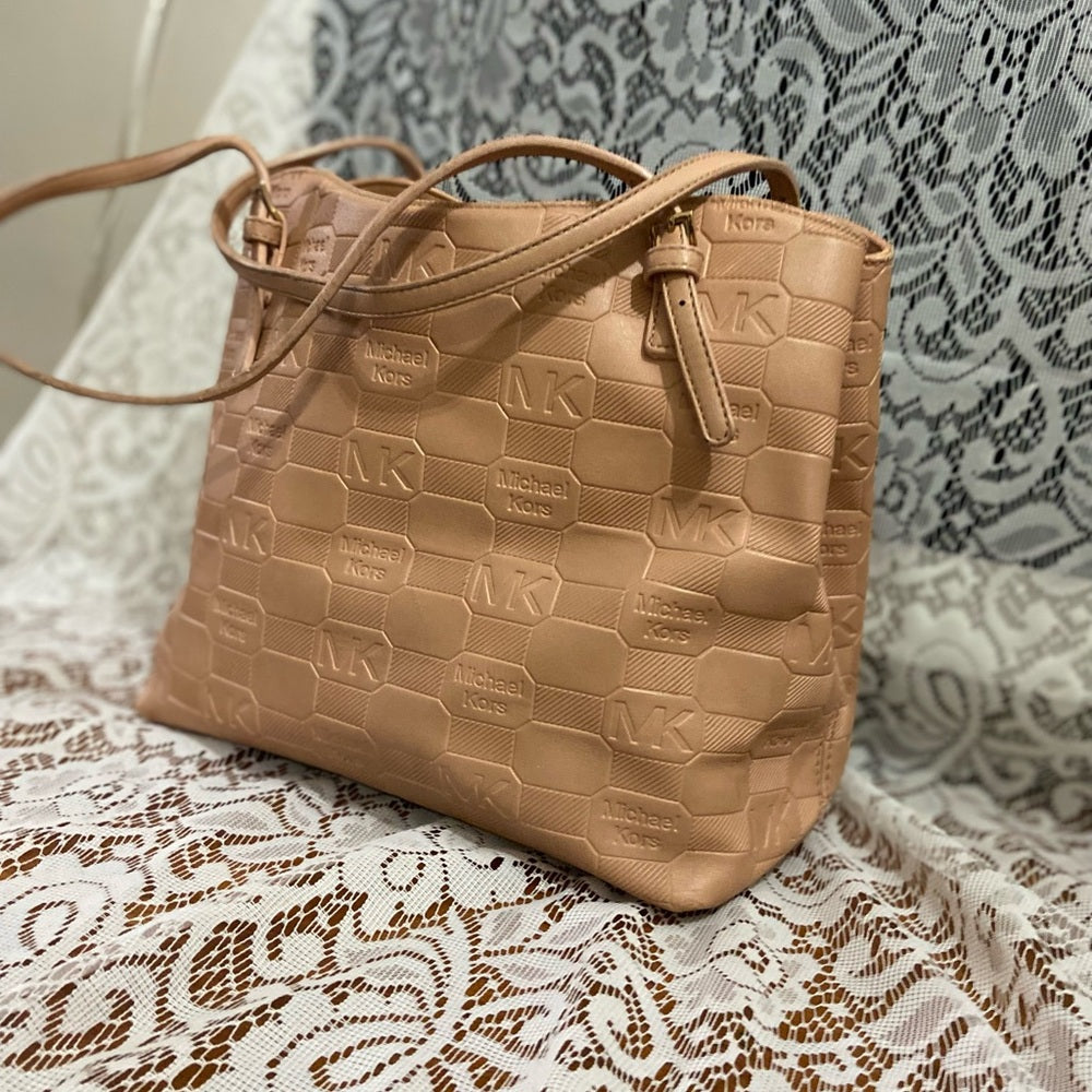 Michael Kors Embossed Pink Leather 2Way Handbag- Shoulder Bag 12in 12in X 6in